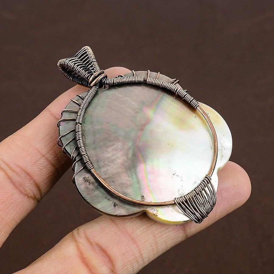Mother Of Pearl Handmade Copper Wire Wrap Jewelry Pendant 2.64" k6R06