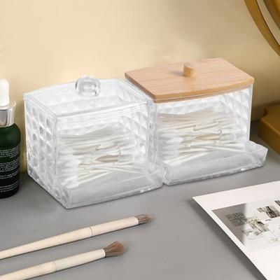Cutie de depozitare pentru tampon de bumbac Suport pentru minge de bumbac, transparent, rezistent la praf, scobitori de capacitate mare, dozator de ață dentară.