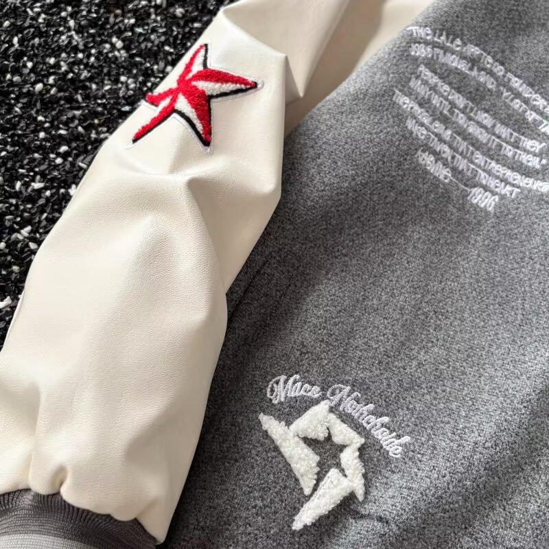 New American Style High Street Workwear Jacket for Men, Autumn Winter Casual Baseball Jacket, Trendy Retro Bomber Jacket for Couples