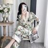 Women's Ice Silk Pajama Set: Long Sleeve, High-End Forest Style for Spring & Autumn Wear