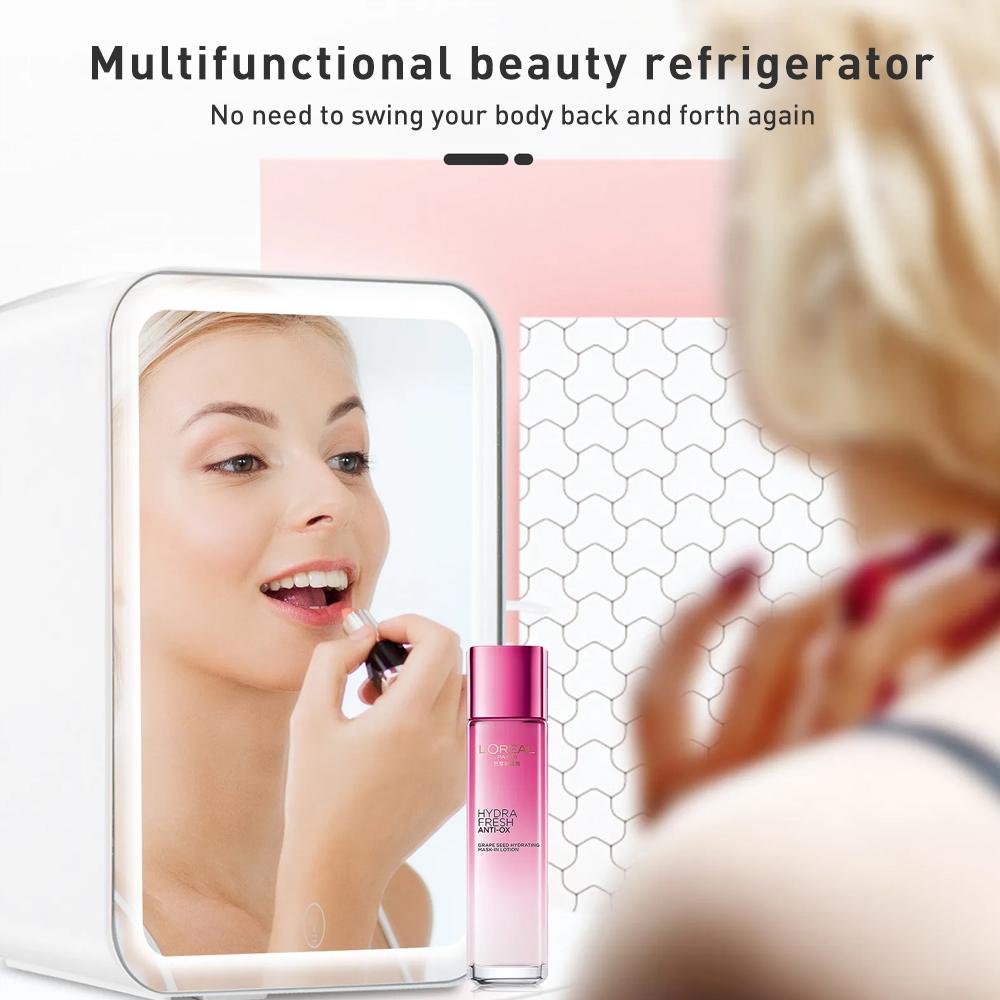 Mirror Glow Beauty Fridge 4L LED Touch Screen 3 Cooling Modes Silent 30dB Skincare & Drink Cooler/Warmer