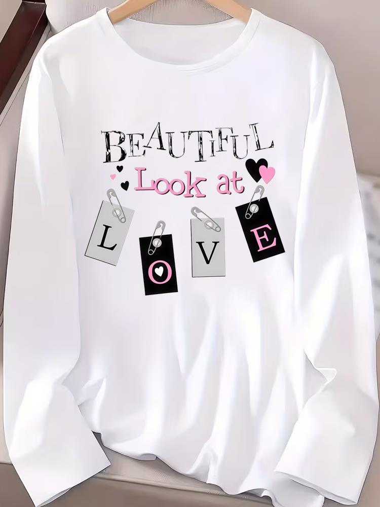 (Asian Size) Trend Butterfly Cute Tee Print T Shirt Women Clothing Autumn Winter Spring Casual Fashion Top O-neck Graphic Long Sleeve T-shirts