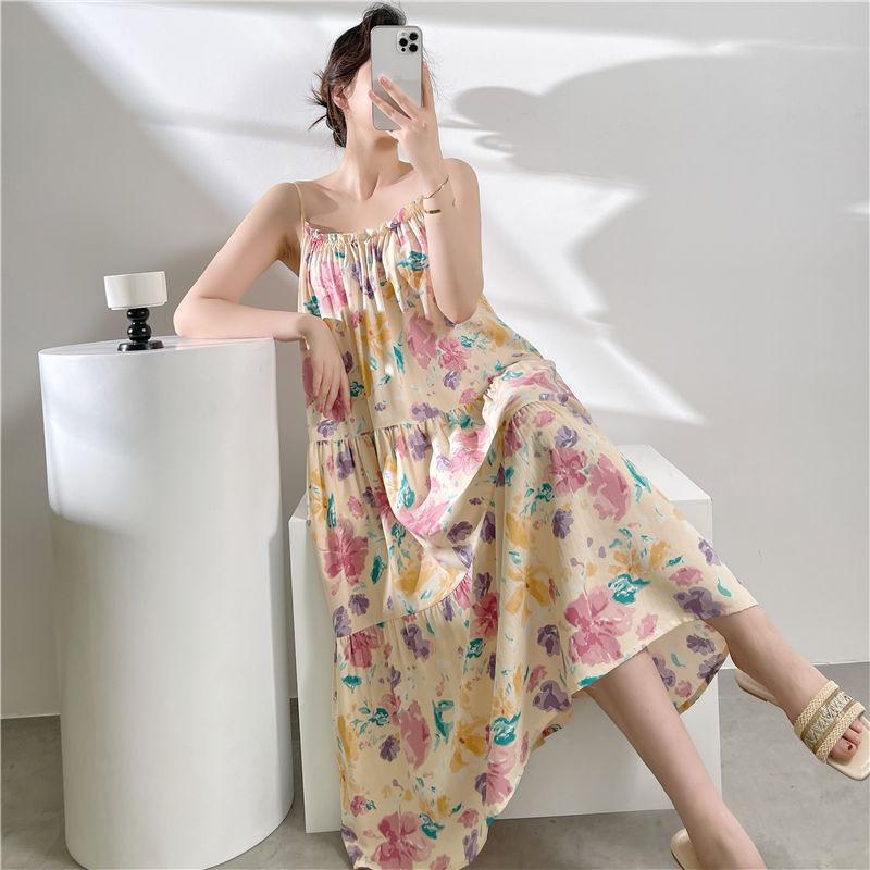 New Cotton and Silk Solid Color Suspender Nightdress Women's Spring and Summer Sexy High-end Suspender Skirt Cotton and Silk Can Be Worn Outside Dress
