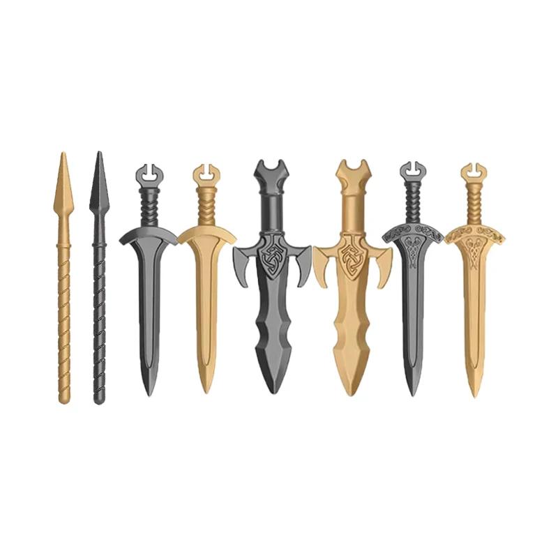 MOC Medieval Military Building Blocks Weapon Figure Accessories Shoulder Armour Helmet Bow Cape Hat Sword Brick Toy Gift X038