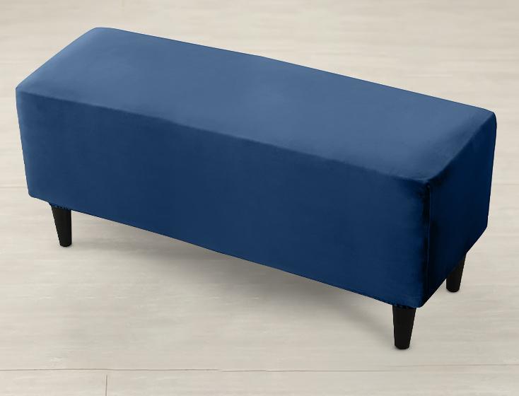 Cover For Double Bench, Footrest Pouf, Velvet, Navy Blue