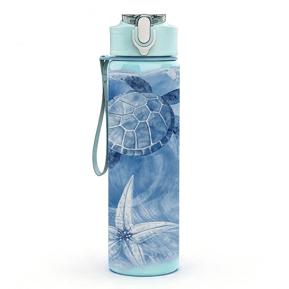 1PC Ocean Turtle Shell Watercolor Print 750ml Color Plastic Sports Water Bottle Leakproof Flip Straw Lid Suitable for Sports Office Home Use
