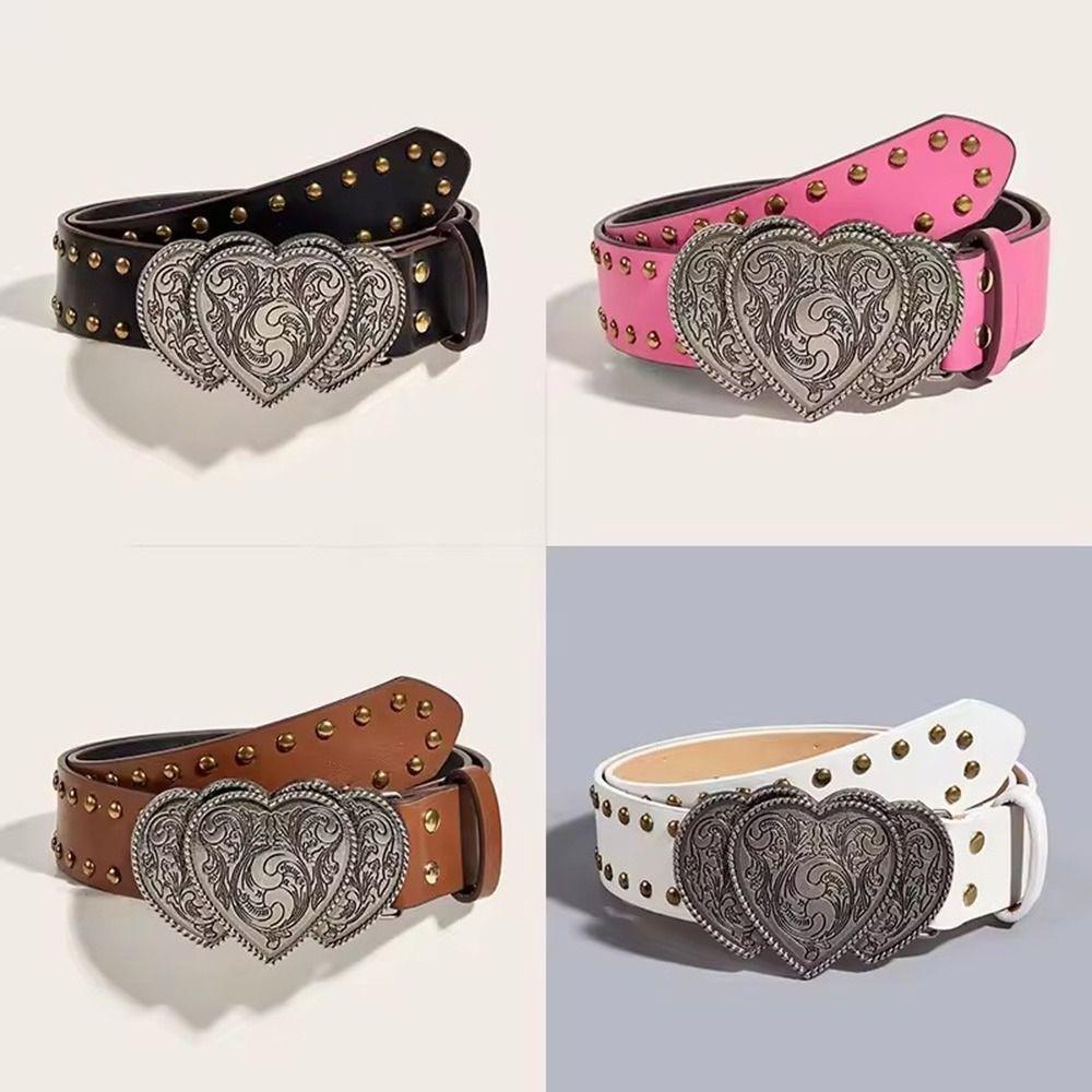 Cinto Sólido Gótico Punk de Coração com Rebites Y2k Faixas de Cintura Para Homens Mulheres