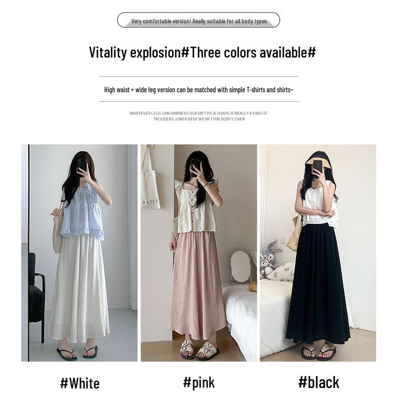 Pleated A-Line Cotton Linen High Waist Wide Leg Culottes Skirt Pants