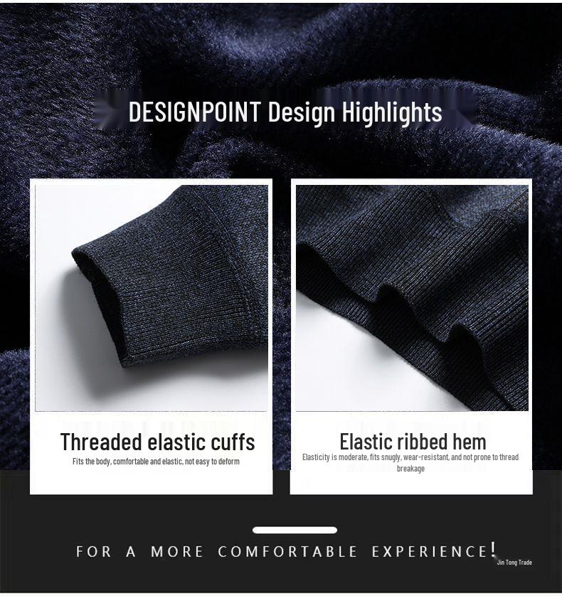 Dad's Warm Plaid Sweater for Middle-Aged & Elderly Men 50s 60s - Plus Velvet, Thick, Round Neck, Autumn & Winter Base Layer.