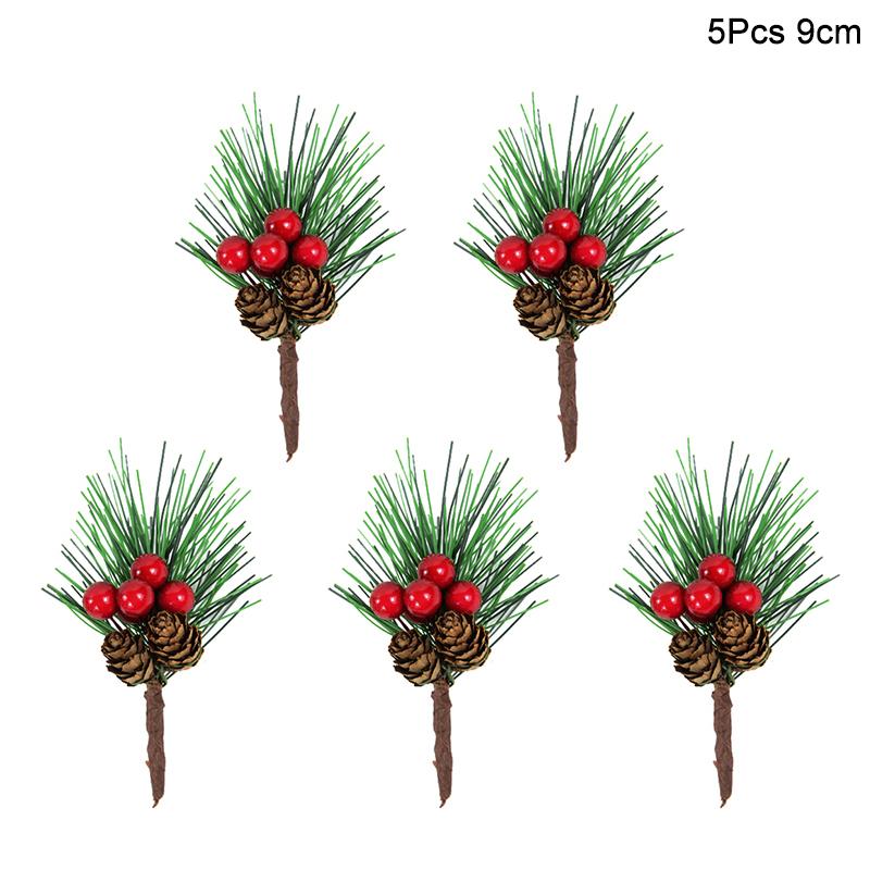 5 Pezzi Natale Bacca Rossa Fiore Artificiale Pigna Ramo Decorazioni Albero di Natale Ornamento Confezione Regalo Casa Ghirlanda Fai da Te