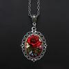 Pendant an Elegant Red Rose, Oval Shape, Romantic Jewelry Necklace
