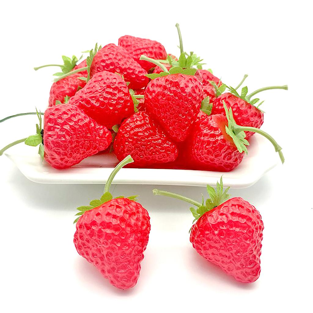 20Pcs Artificial Red Strawberries Plastic Fake Fruit