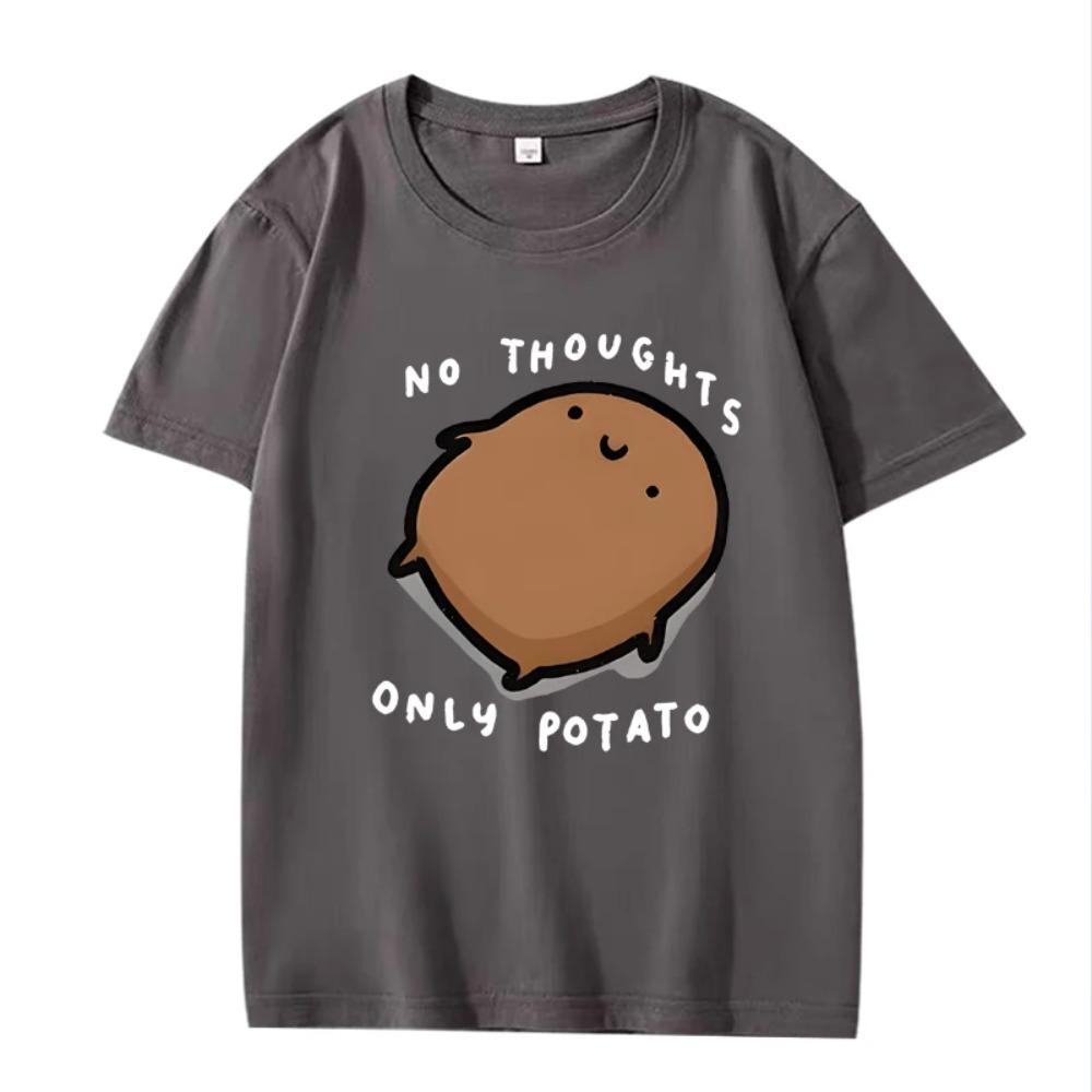 Cute Potato Graphic "No Thoughts Only Potato" Print T Shirt men women Oversized 100% top short sleeve Summer Unisex tops