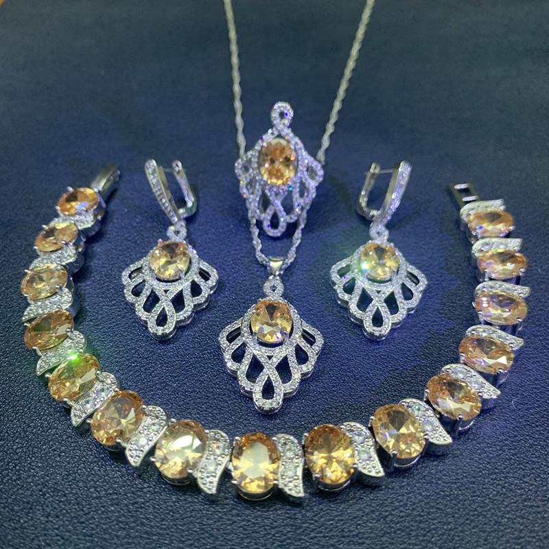 Pink Multi Colored Zircon Set Wedding Engagement Jewelry Four Piece Set Ladys Zircon Bracelet