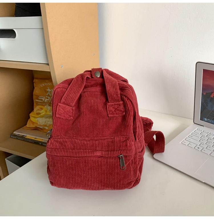 Women's Small Bag Japanese Solid Color Corduroy Schoolbag Female Student Backpack