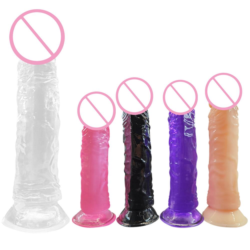 Simulation Penis Transparent Jelly Color Crystal Egg-Free Dildo Large and Medium Small Size Suction Cup Sex Product Female Self-Use