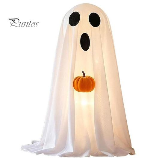Children Party Favors Halloween Ghost Decoration, Light-Up White with Pumpkin, Indoor Holiday Home Decorations Cute Standing Tabletop for Decor