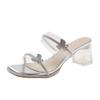 High Heels Slippers Transparent Rhinestones One-shoulder Thick-heeled Shoes Slippers