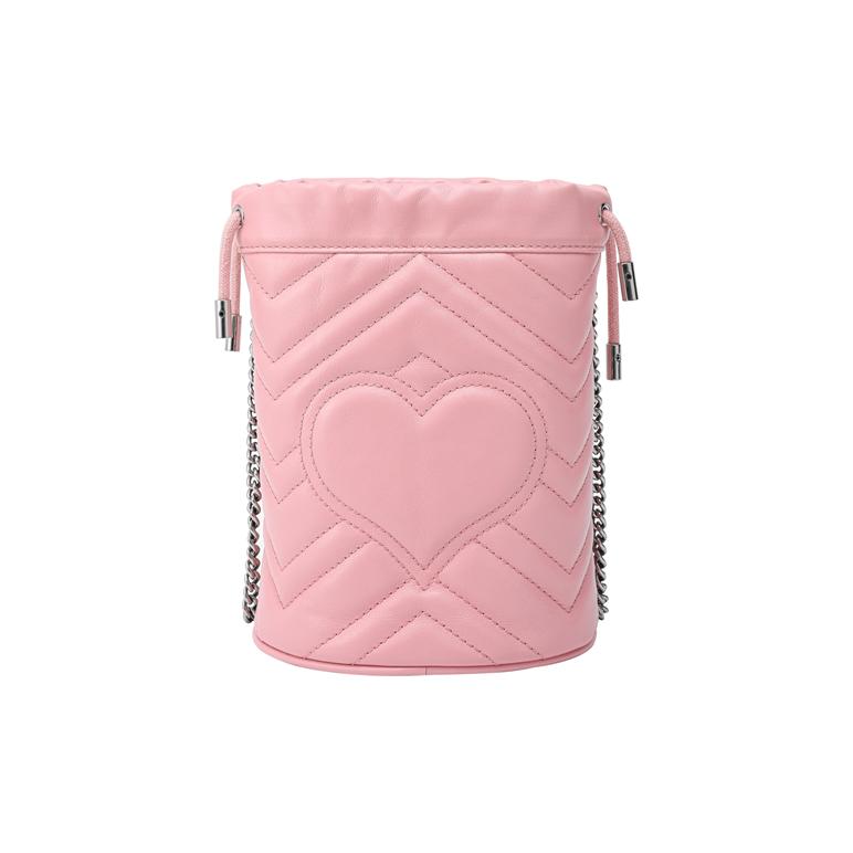 Gucci GG Marmont Pink Quilted Leather Mini Bucket Bag, Women's Drawstring Closure Crossbody Pouch for Daily Party Shopping 575163-DTDRP-5815