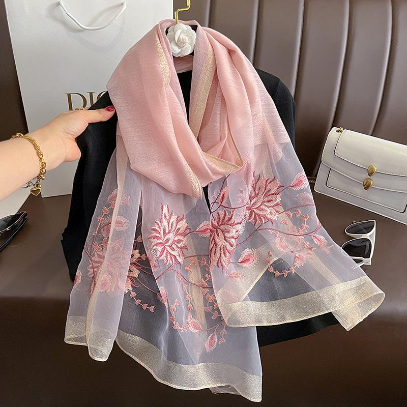 Long Embroidery Floral silk wool scarf Shawls Wraps Women Bufandas Foulard Headkerchief Hijab Pashmina Scarves Bandana Poncho