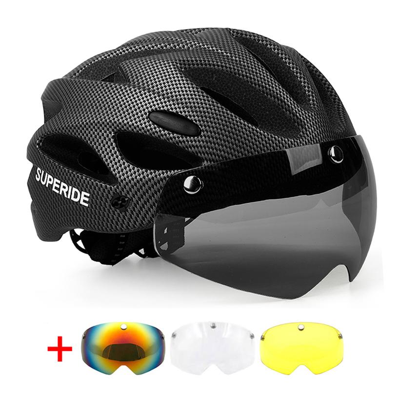 Casco de Bicicleta de Carretera Recargable Superide para Hombres y Mujeres Casco de Ciclismo con Visera y Luz Trasera Casco Deportivo para Bicicleta de Montaña MTB con Gafas