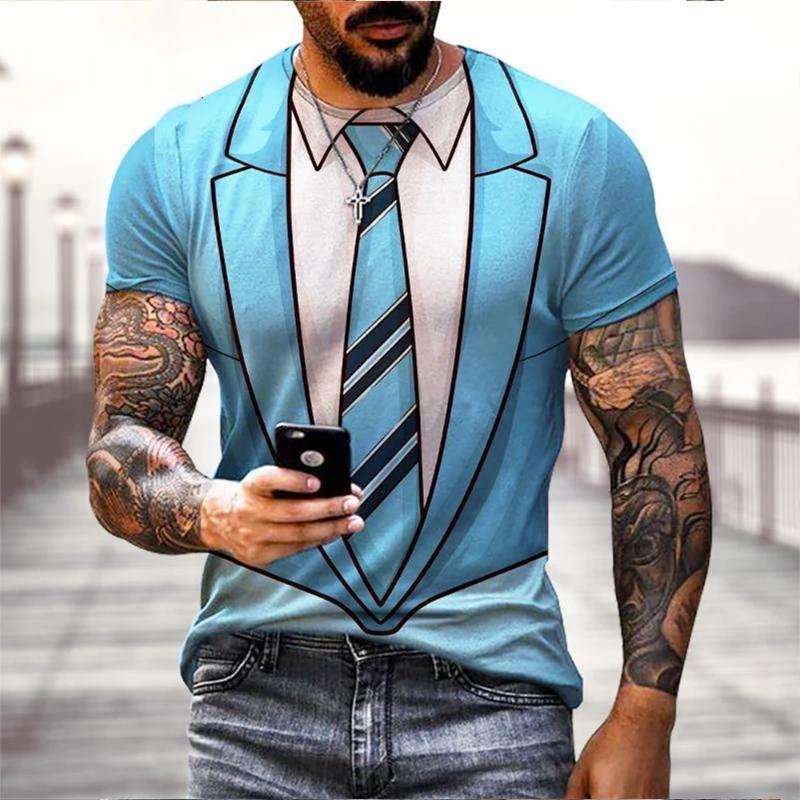 Moda Estiva Divertente Finto Smoking T-shirt Stampata 3D Cravatta Smoking T-shirt da Uomo Street Manica Corta