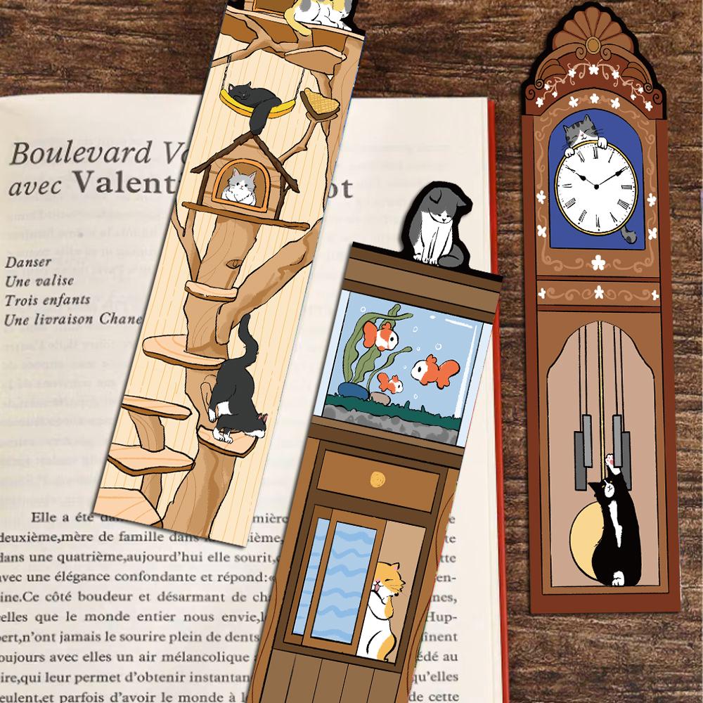 30PCS Cartoon Cat World Bookmark Card Reading Laptop Luggage Waterproof Graduation Students Graffiti Stationery Pages Bookmarks