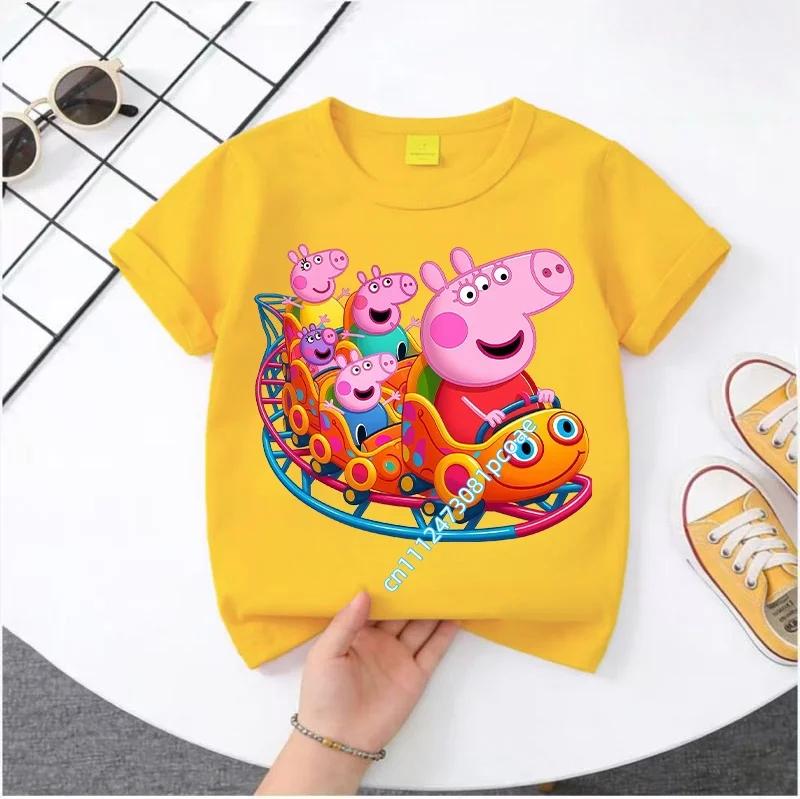 2026 New Edition Peppa Pig Kids' Pure Polyester Short-Sleeved Boys' Sportswear Girls' Casual Top Cartoon Print Summer T-Shirt