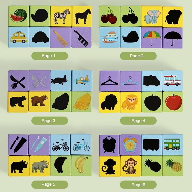 Montessori Iron Box Shadow Matching Board Game Wooden Find Shadow Matched Images Animal Fruit Blocks Puzzles Educational Toys