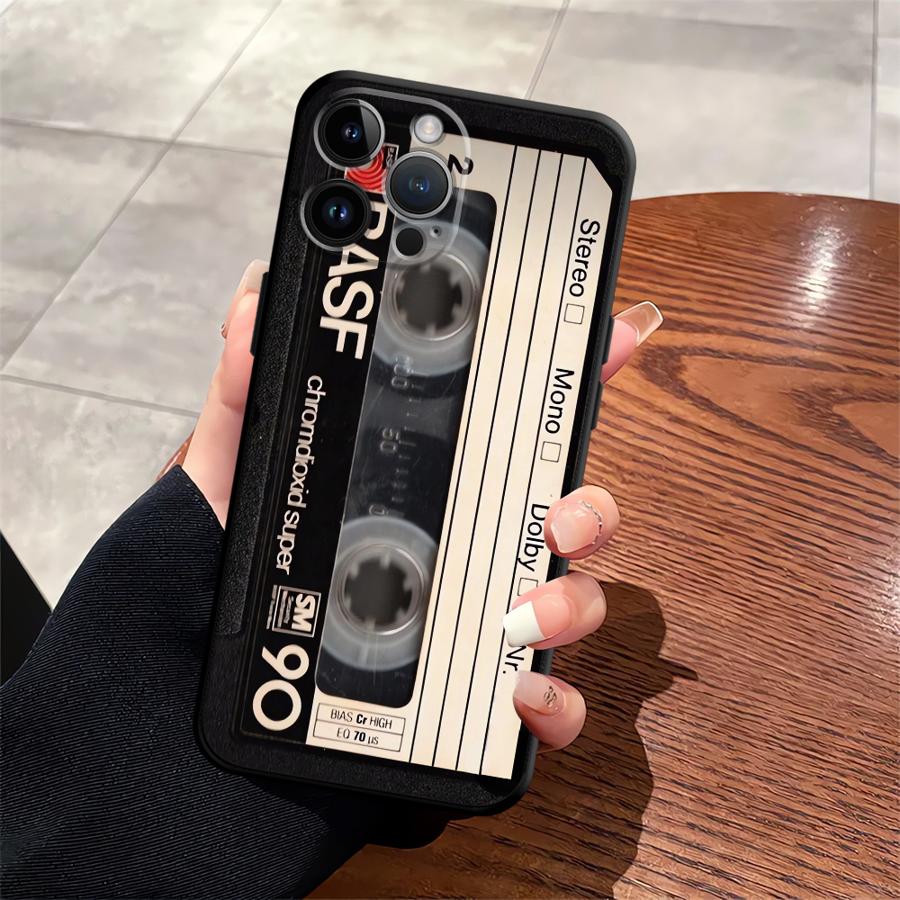 Retro Cassette Tape Case for iPhone XS Max 7 8 13 12 11 17 Pro Max 15 16 14 Plus 17Air XR Black Soft Phone Cover