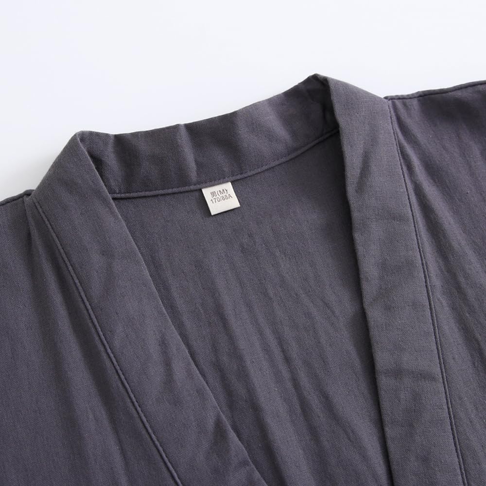 SISOFTLY Sleeve Jinbei Plain Double Gauze Set Washable Summer Kimono Samue Pajama Set [SISOFTLY] Men's 3/4 Spring/Summer Men's (Gray 03, XL)