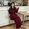 Korean Chic Winter 2026 Women's Two-Piece Suit: Waist-Cinching Ruffled Top & Skirt Set