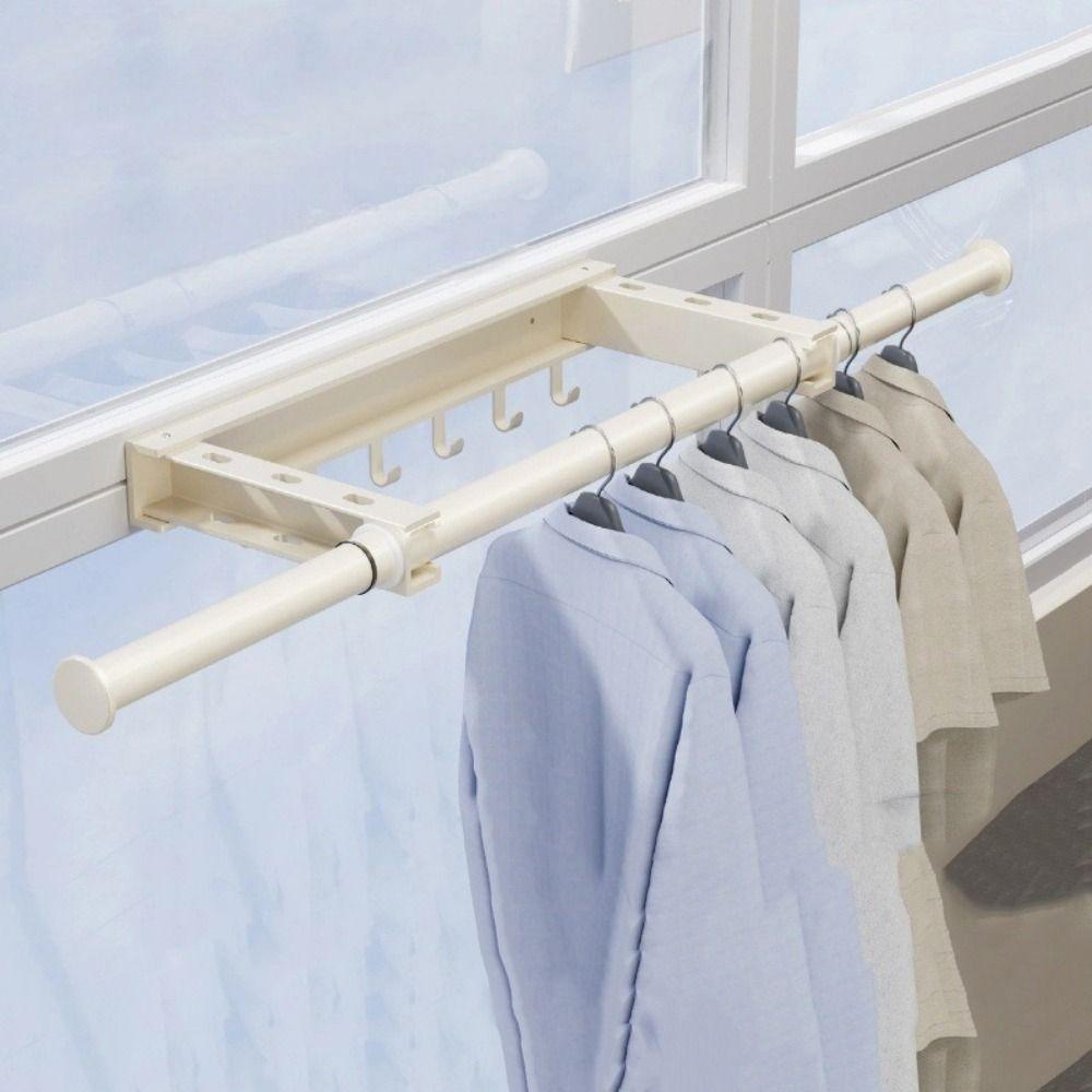 Wall Mounted Telescopic Clothes Rack Carbon Steel Clothes Hanger Laundry Drying Rack  Balcony