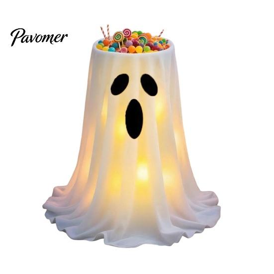 Ghost Fabric Decoration Halloween Candy Bowl, Adjustable Height Large Holder, Trick or Bowl for Party Treat Standing Storage Dish Porch Lawn