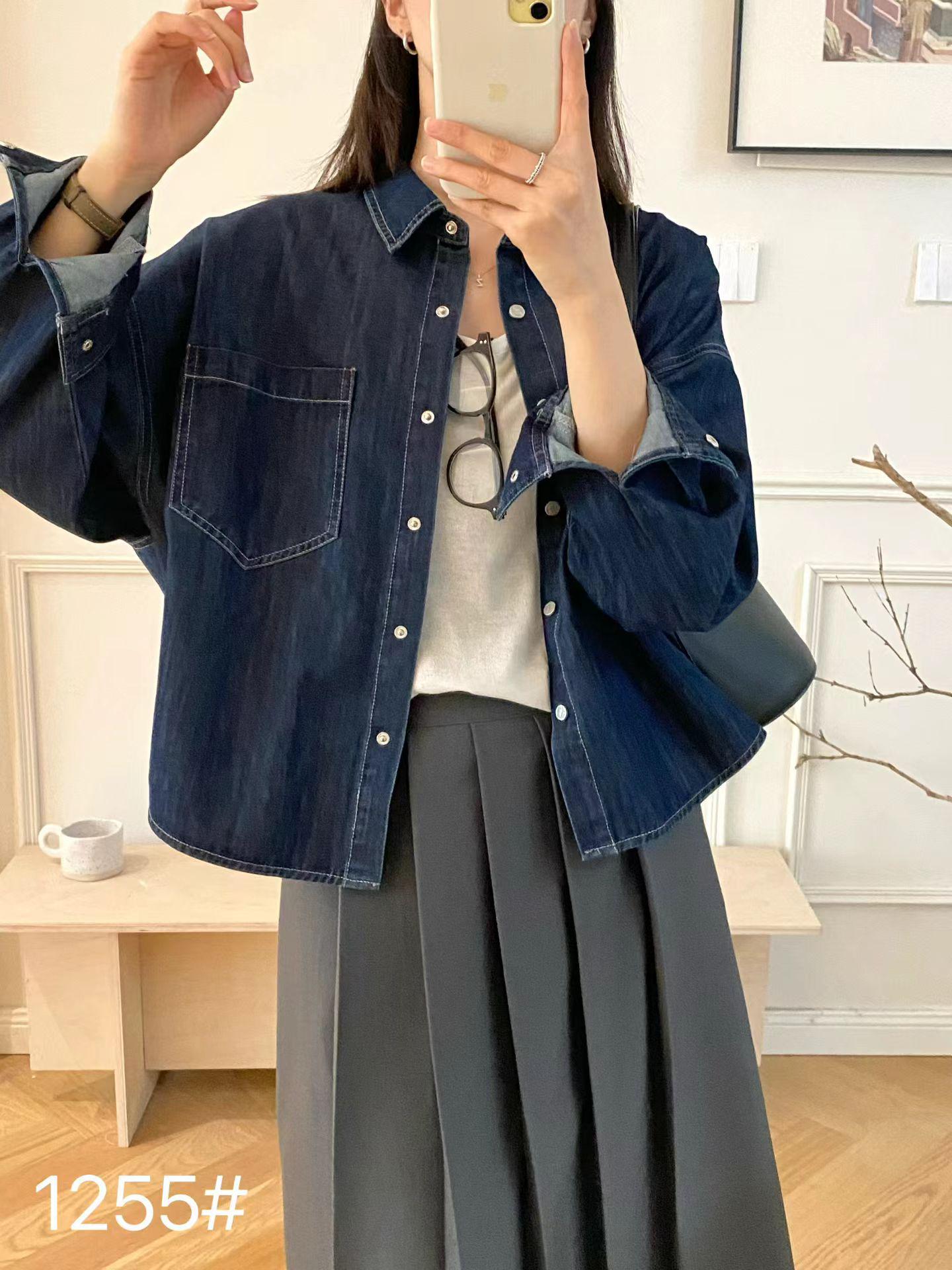

Spring Arrival Retro Layered Lapel Denim Shirt - Loose, Slimming Long Sleeve Outerwear One Size (80-140 cm) глибокий/синій