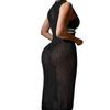 European & American Beach Vacation Sexy Solid Color Knit Split Sun Protection Maxi Dress