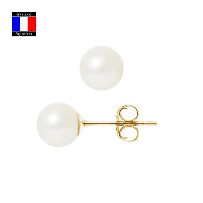 Compagnie Générale des Perles – Ohrringe aus echten Zuchtperlen, 7–8 mm, 18 Karat Gelbgold, Sicherheitssystem – Damenschmuck