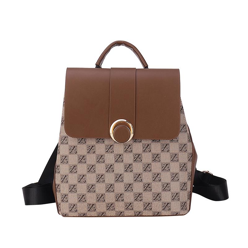 Plaid Commuter Backpack Female Desinvolte New Soft Leather Large Capacity Fashion All-Match Backpack