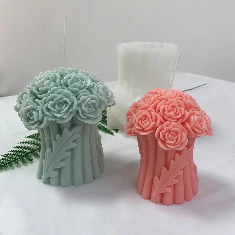 DIY Aromatherapy Plaster Resin Soap Silicone Mold for Candles Bouquet of Roses Handmade 3D Crafts Home Candle Making Supply