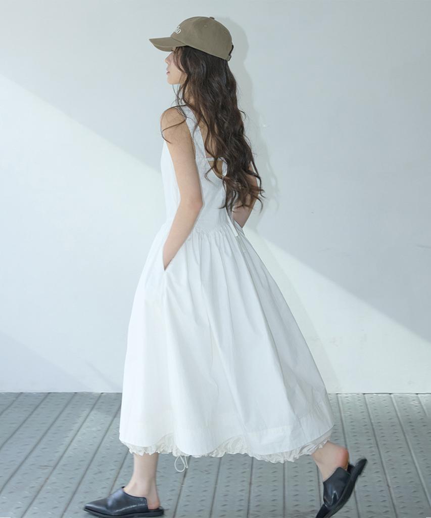 Michikoleondeonkosino Hem String Layered Dress Ivory