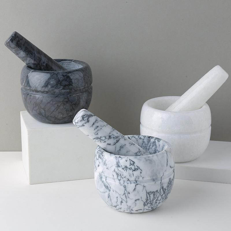 Small Marble Mortar and Pestle - Natural Stone Grinder for Garlic and Pepper Crushing