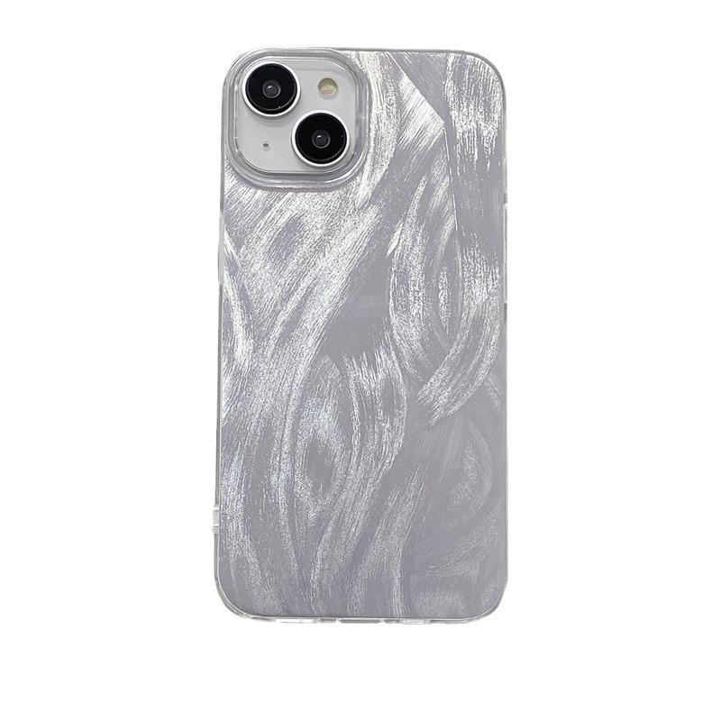 Stylish Silver Feather Pattern Apple 15 Pro Max Phone Case for All iPhone Models, Shockproof and Fashionable.