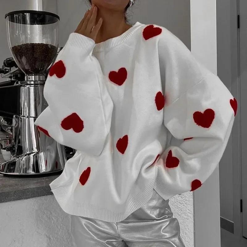

Осенний теплый вязаный пуловер с длинными рукавами, свитер, зимний повседневный джемпер с вышивкой «Любовь», модные женские свободные топы с круглым вырезом 29613 L белый