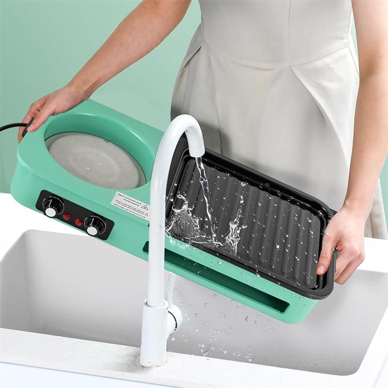 3 In 1 Korean Style BBQ Hot Pot Multi Cooker Machine Multifunctional Electric Grills Smokeless Non-Stick Electric Baking Pan