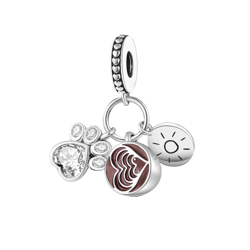 Copper Pet Dog Charms Schnauzer French Bulldog Puppy Paw Beads Fit Original Pendant For Women Bracelet Diy Jewelry