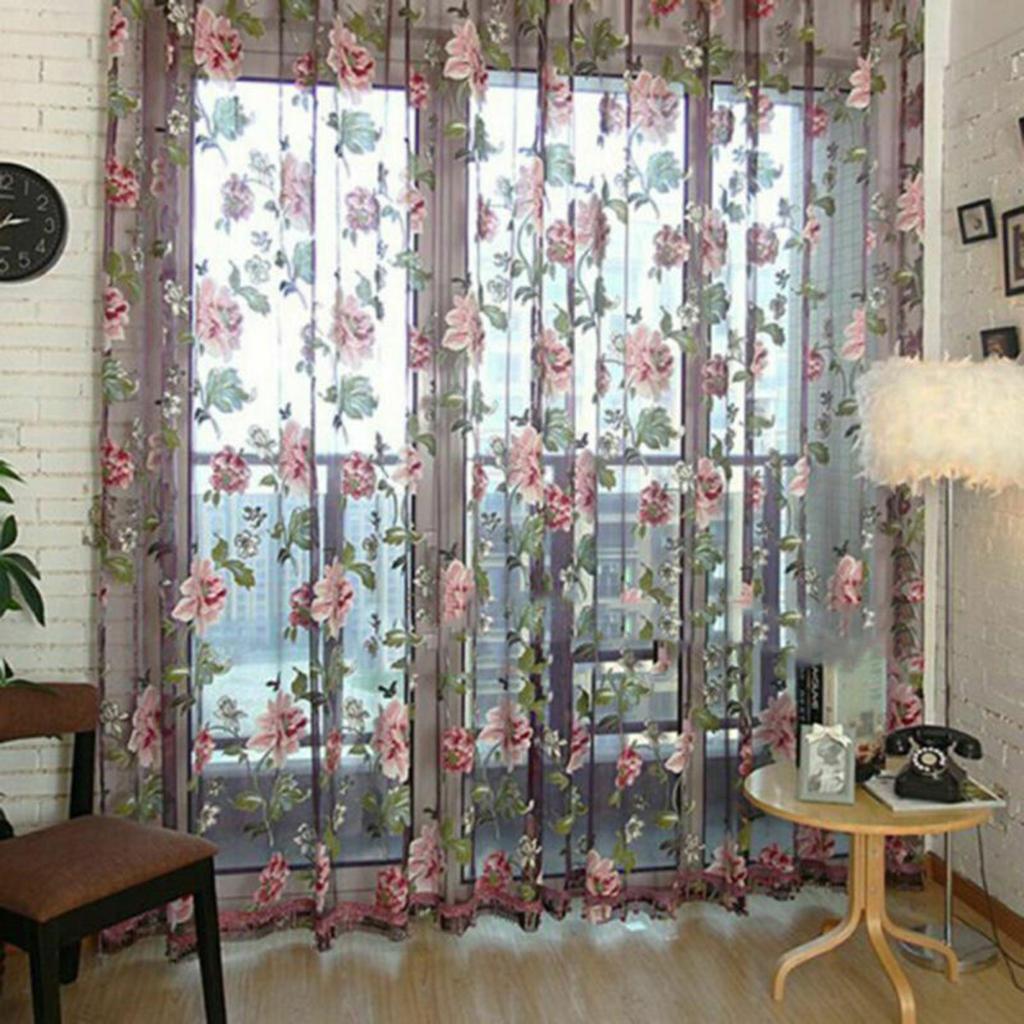 Restaurant Curtain Panel Wall Tulle Valances Voile Window 1*2.5m Coffee Shop Door Drape Floral Home Scarf Sheer
