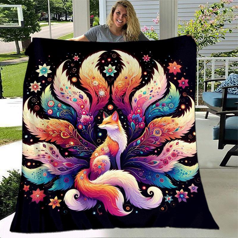 1pz Coperta Leggera in Flanella con Stampa di Volpi, Coperta Comoda e Calda, per Campeggio Divano Letto e Divano Ufficio, Regalo