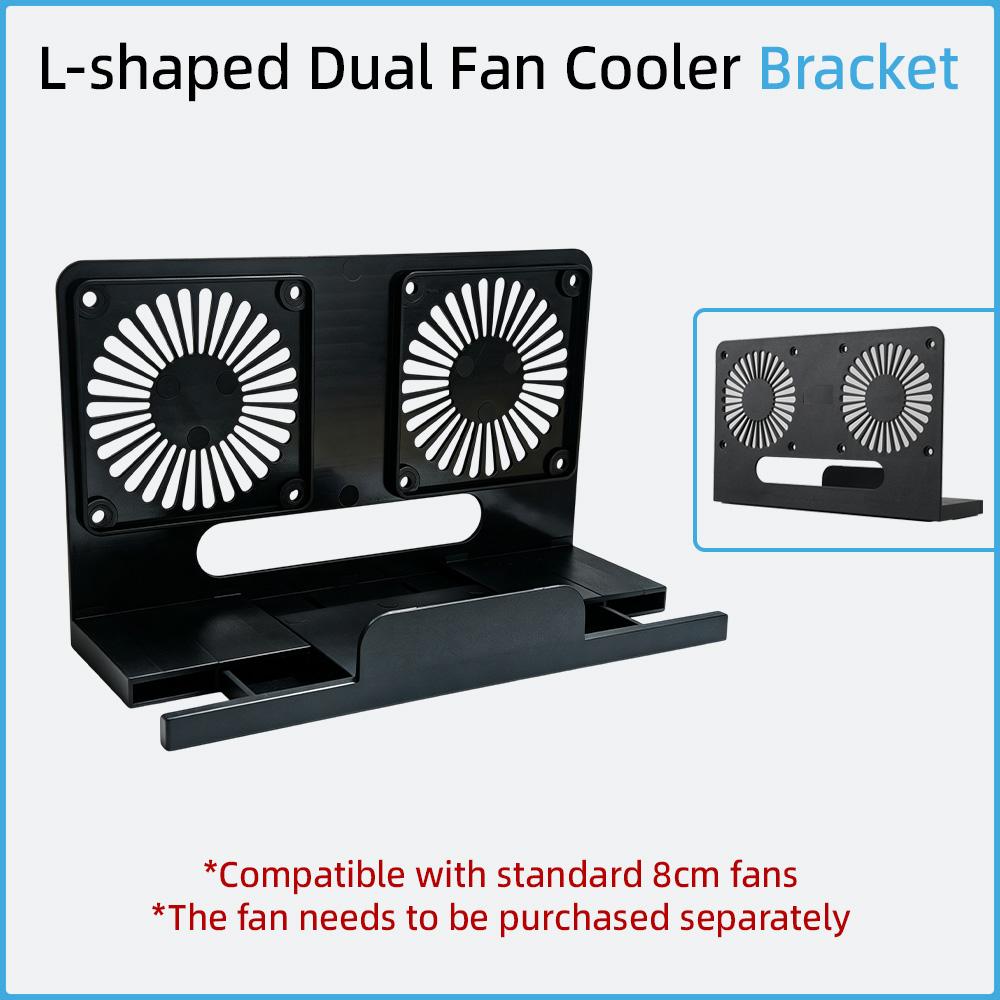 L-Shaped Dual 8cm Fan Cooler Bracket ABS Fan Stand Max 8.2cm Width Fit Retractable Base For Modem Router TV Box Switch Dock Pad