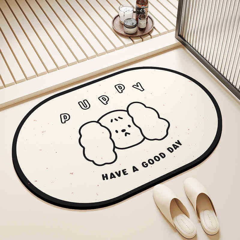 Cute Cartoon Bathroom Floor Mat Diatom Mud Anti Slip Foot Mat Bathroom Shower Room Water Absorption Quick Drying Foot Mat