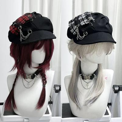 Spicy Girl Cross Neutral Dark Checkered Beret Cloud Hat Soft Brim Subcultural Punk Millennium Style Hat for Women